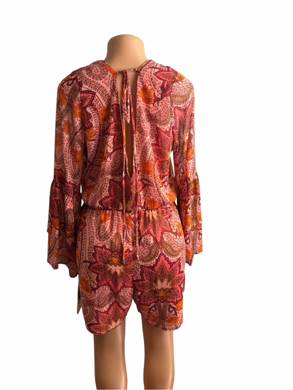 3/$30 ☀️ Gianni Bini Wanderlust Pink Orange Paisley Long Sleeve Romper - Picture 5 of 9